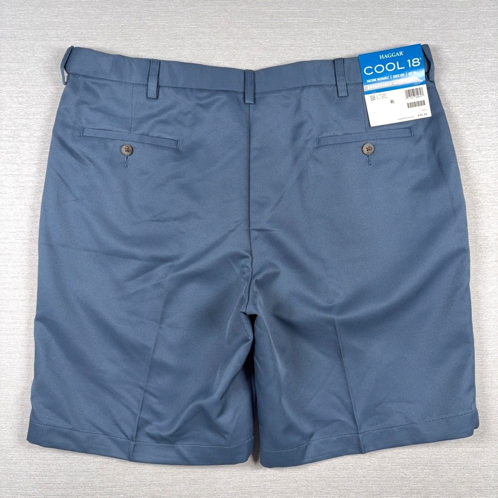 Haggar Cool 18 Gabardine 9.5" Flat Front Shorts Mens Size 40 Blue Polyester NEW